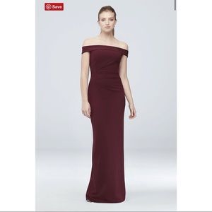 David’s Bridal Studio Cabernet  Off-the-Shoulder Stretch Crepe Ruched Dress 6